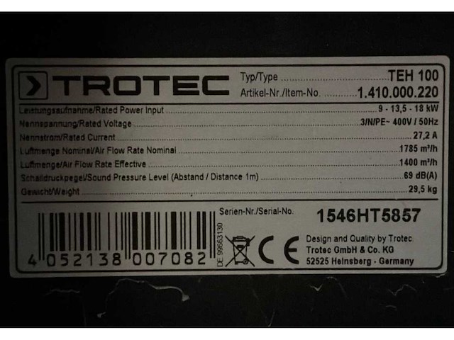 2015 trotec teh 100 industriële heater - afbeelding 3 van  5