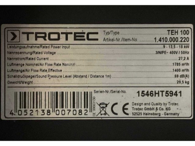 2015 trotec teh 100 industriële heater - afbeelding 5 van  5