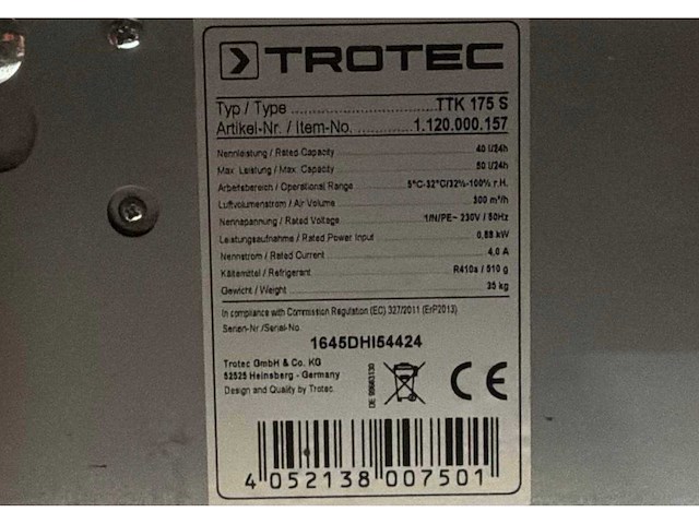 2015 trotec ttk 175 s condensatiedroger / bouwdroger - afbeelding 7 van  7