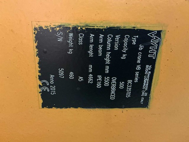 2015 vht bc335t05 zwenkkraaninstallatie met kettingtakel (500 kg) - afbeelding 4 van  14