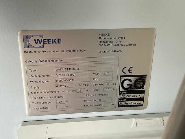 2015 weeke optimat bhx 055 verticale cnc-bewerkingscentrum - afbeelding 3 van  9