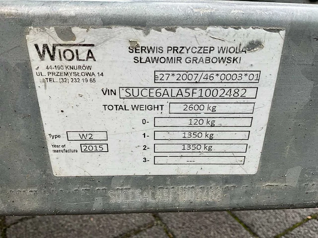 2015 wiola w2 machinetransporter 63-wn-fr - afbeelding 10 van  18