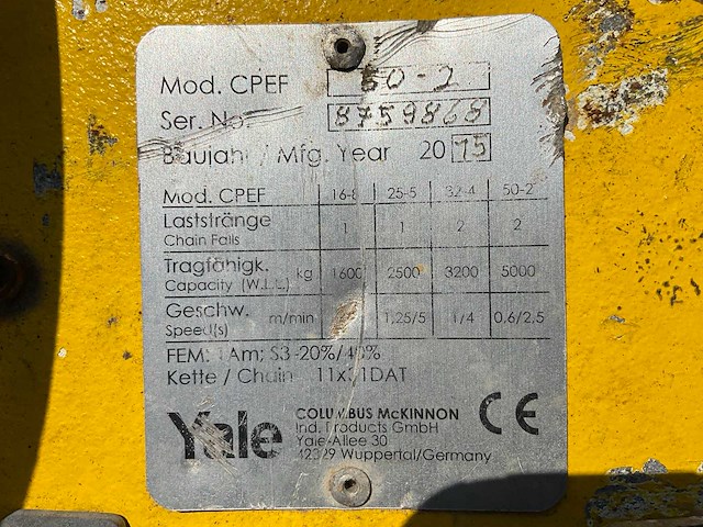 2015 yale 50-2 elektrische kettingtakel - afbeelding 7 van  7