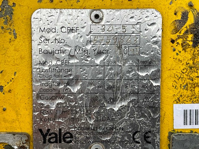 2015 yale cpef30.5 elektrische kettingtakel - afbeelding 6 van  6