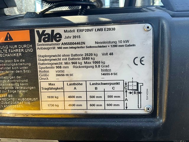 2015 yale erp20vf vorkheftruck - afbeelding 17 van  24
