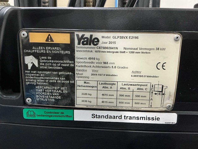 2015 yale glp35vx e2195 vorkheftruck - afbeelding 4 van  18