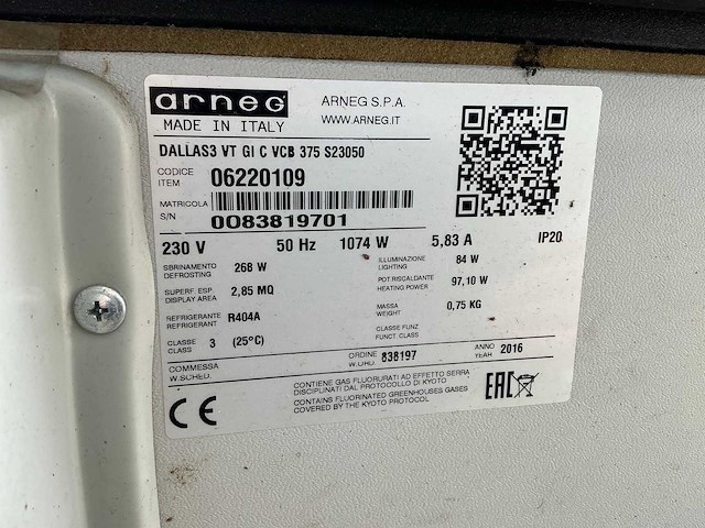 2016 - arneg - dallas 3 vt gi c vcb 375 s23050 - koelvitrine - afbeelding 18 van  22