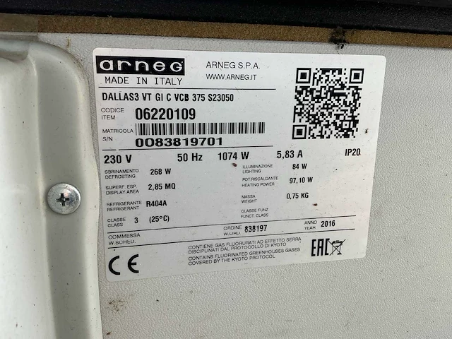 2016 - arneg - dallas 3 vt gi c vcb 375 s23050 - koelvitrine - afbeelding 24 van  30