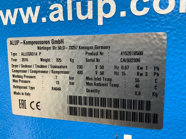 2016 alup allegro14p luchtcompressor set - afbeelding 7 van  7