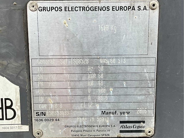 2016 atlas copco / grupos electrogenos europa qas 60 st3 stroom aggregaat - afbeelding 16 van  23