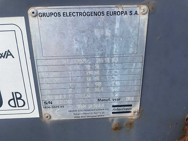 2016 atlas copco qas 60 stroomgenerator - afbeelding 6 van  9
