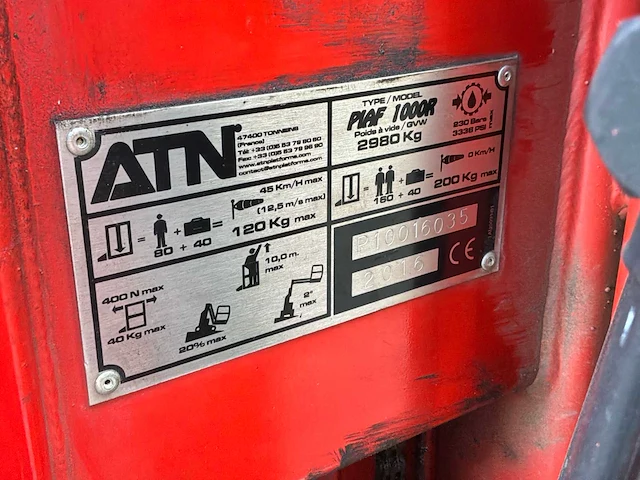 2016 atn 1000r hoogwerker - afbeelding 9 van  10
