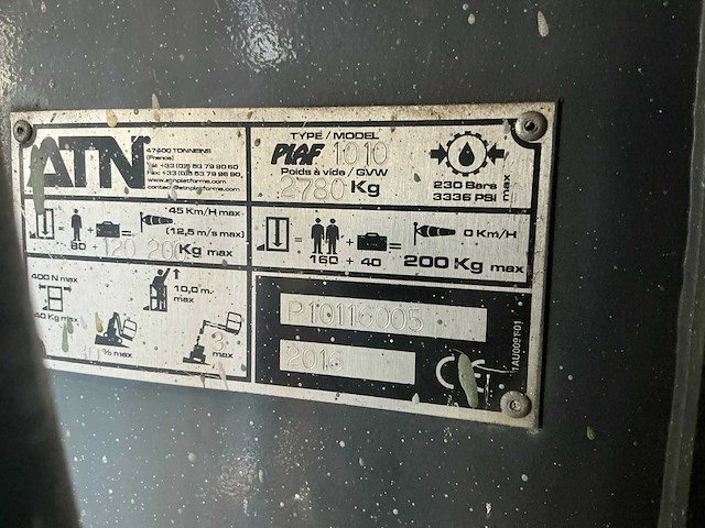 2016 atn piaf 1010 rups masthoogwerker - afbeelding 2 van  11