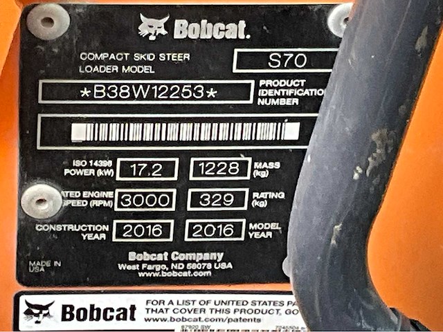 2016 bobcat s70 schranklader / mini wiellader - afbeelding 15 van  22