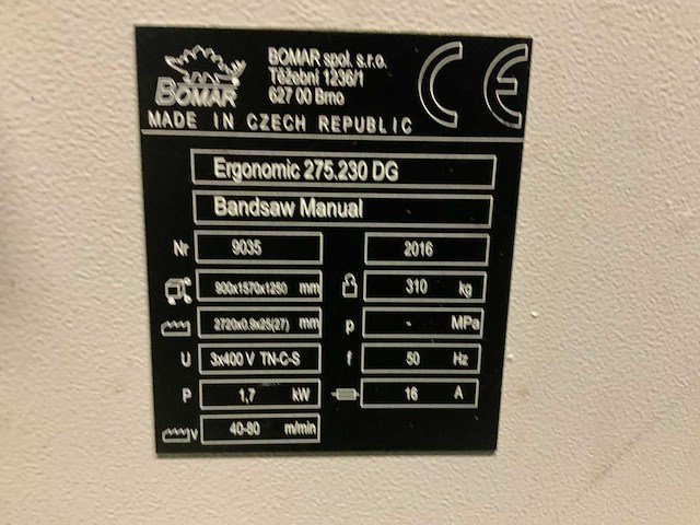 2016 bomar ergonomic 275.230 dg horizontale bandzaagmachine - afbeelding 3 van  8