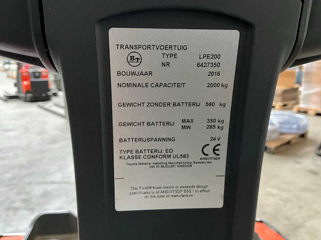 2016 bt lpe200 elektrische palletwagen - afbeelding 3 van  11