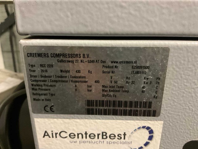 2016 creemers rcc 22 freq schroefcompressor, droger, luchtketel - afbeelding 11 van  12