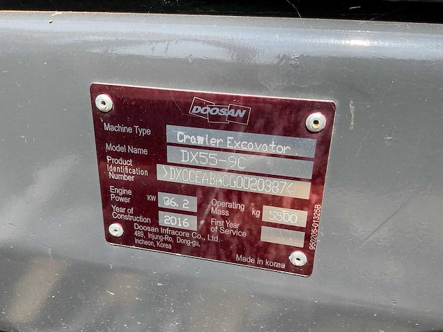 2016 doosan dx55-9c midigraafmachine - afbeelding 13 van  20