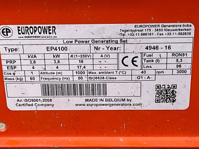 2016 europower ep4100 stroom aggregaat - afbeelding 8 van  8