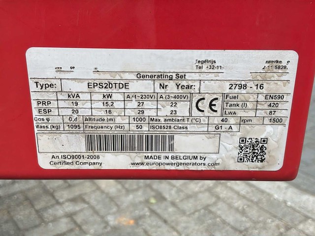 2016 europower eps20tde noodstroomaggregaat - afbeelding 11 van  13