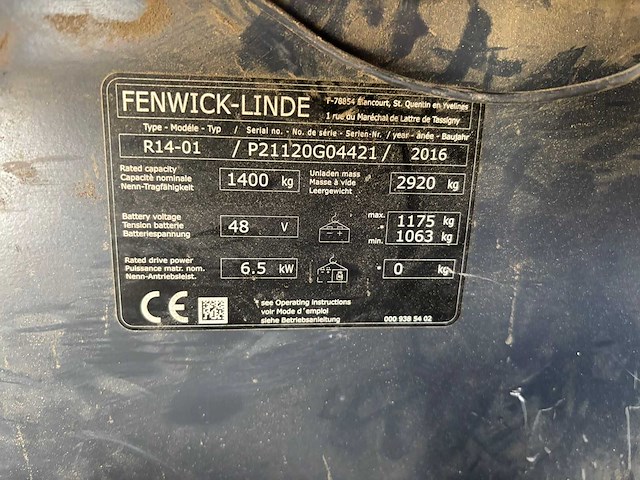 2016 fenwick-linde r14-01 reachtruck - afbeelding 6 van  15