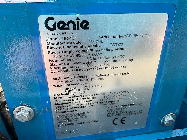 2016 genie gr-15 hoogwerker - afbeelding 6 van  14