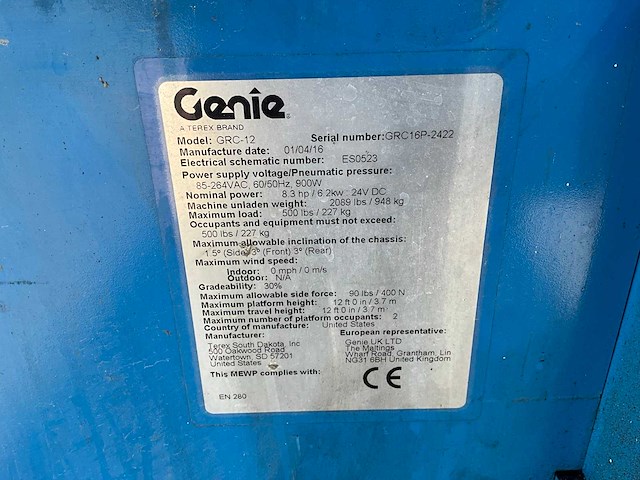 2016 genie grc-12 masthoogwerker - afbeelding 6 van  14