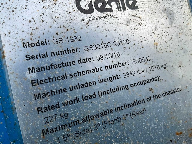 2016 genie gs-1932 hoogwerker - afbeelding 4 van  12