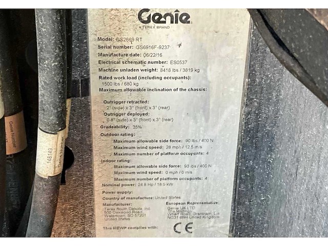 2016 genie gs-2669rt hoogwerker - afbeelding 12 van  16