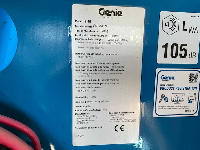 2016 genie s 65 hoogwerker - afbeelding 19 van  22