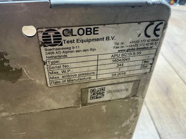 2016 globe apu sc10-5-35 hydrostatisch hoge druk testapparaat - afbeelding 5 van  7