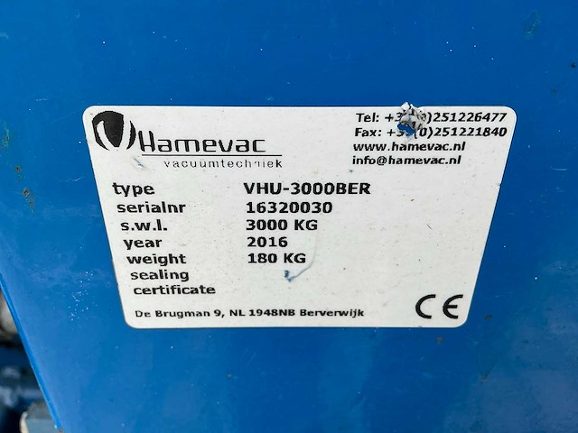 2016 hamevac vhu-3000ber vacuümheffer - afbeelding 2 van  10