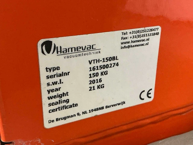 2016 hamevac vth-150-bl vacuüm hijsunit 150kg - afbeelding 4 van  7