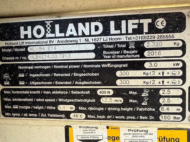 2016 holland lift hl-84 e14 hoogwerker - afbeelding 13 van  21