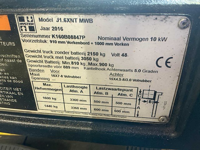 2016 hyster j16xntmwb vorkheftruck - afbeelding 4 van  12