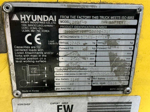 2016 hyundai 20bt-9 vorkheftruck - afbeelding 9 van  11