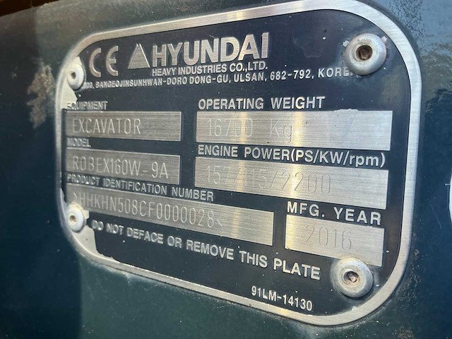 2016 hyundai robex 160w-9a bandengraafmachine - afbeelding 30 van  30