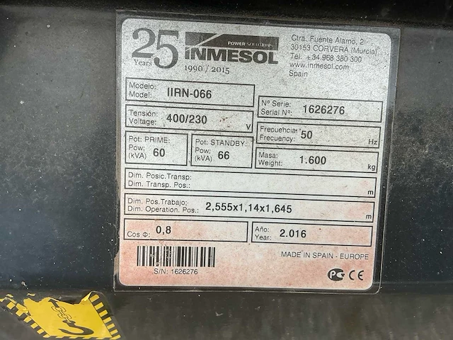 2016 inmesol - iirn-066 - dieselaggregaat / stroomgenerator - afbeelding 10 van  29
