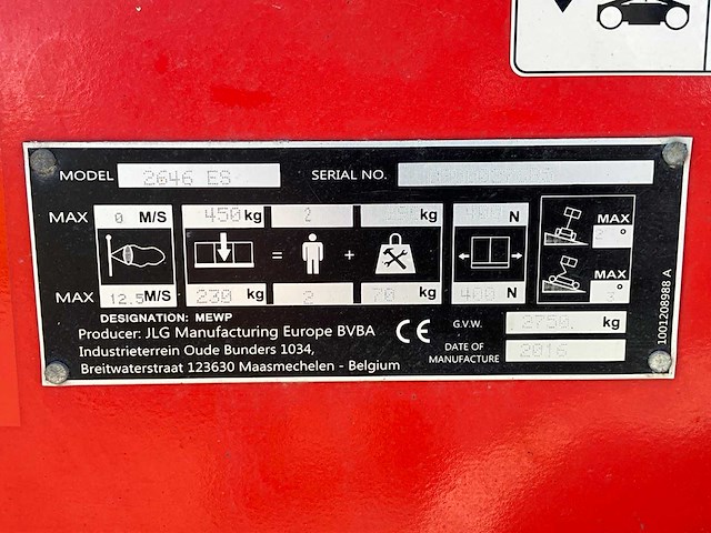 2016 jlg 2646 es schaarhoogwerker - afbeelding 20 van  20