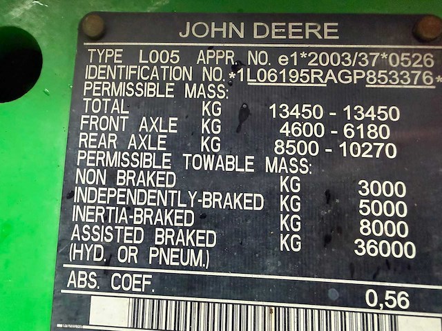 2016 john deere 6195r ap (frontlader) vierwielaangedreven landbouwtractor - afbeelding 1 van  4