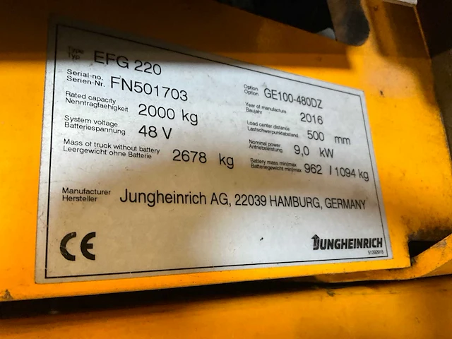 2016 jungheinrich efg 220 vorkheftruck - afbeelding 7 van  14