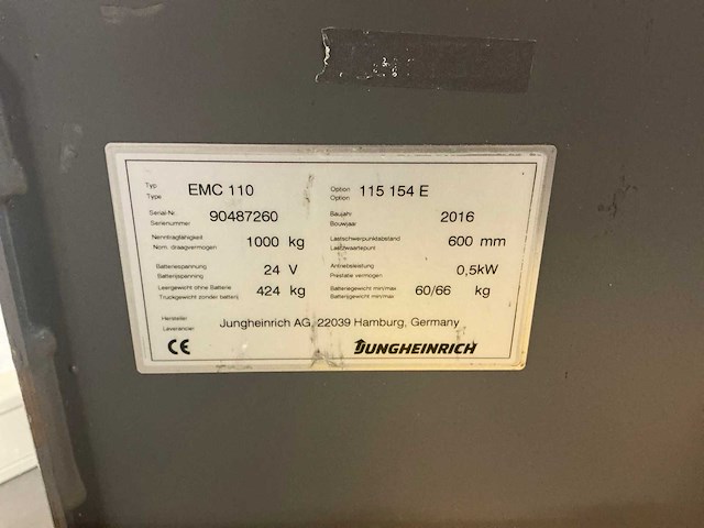 2016 jungheinrich emc 110 stapelaar - afbeelding 6 van  15