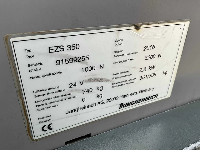 2016 jungheinrich ezs 350 industriële trekker - afbeelding 3 van  11
