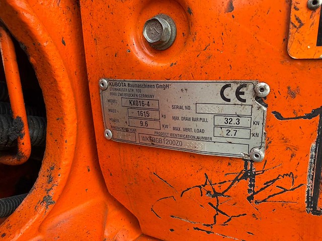 2016 kubota kx016-4 minigraafmachine - afbeelding 12 van  12