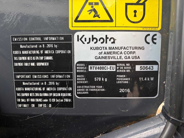 2016 kubota rtv 400 ci - afbeelding 64 van  67