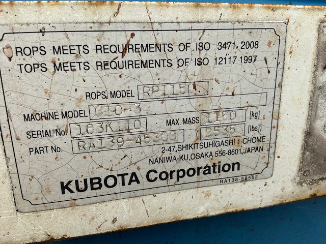 2016 kubota u10-3 minigraafmachine - afbeelding 3 van  8
