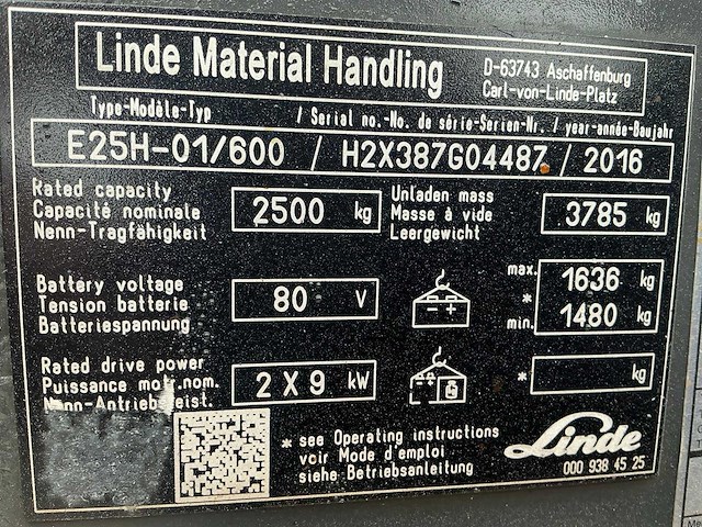 2016 linde 466 uur e25h-01/600 vorkheftruck - afbeelding 10 van  19