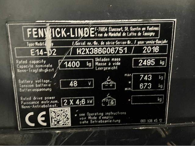 2016 linde e14-02 accu 2022 vorkheftruck - afbeelding 6 van  10