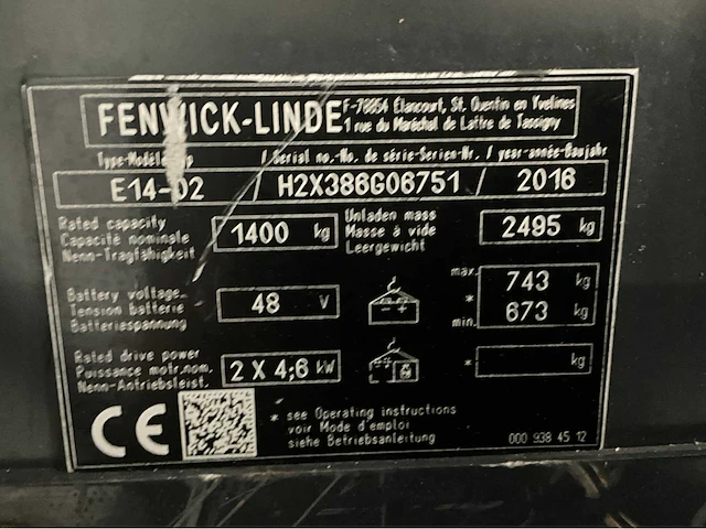2016 linde e14-02 vorkheftruck accu 2022 - afbeelding 13 van  20