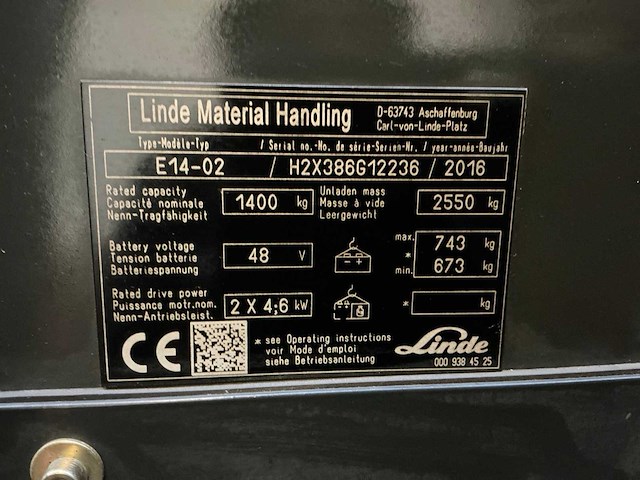 2016 linde e14-02 vorkheftruck - afbeelding 23 van  47